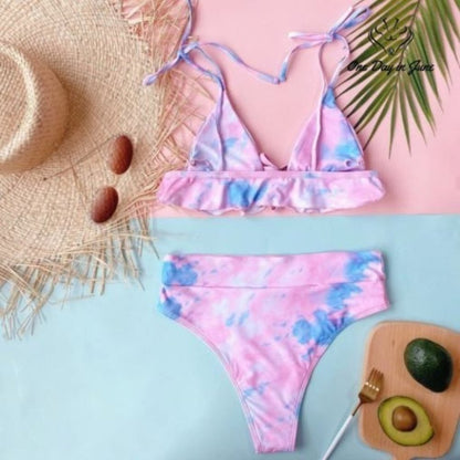 ODIJ Tie Dyed Ruffle Bikini Size S