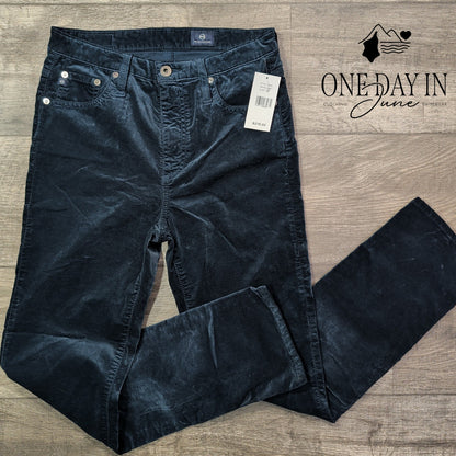 AG Adriano Goldschmied Velveteen Straight Leg Jeans Navy Blue NWT Size 4 (27)