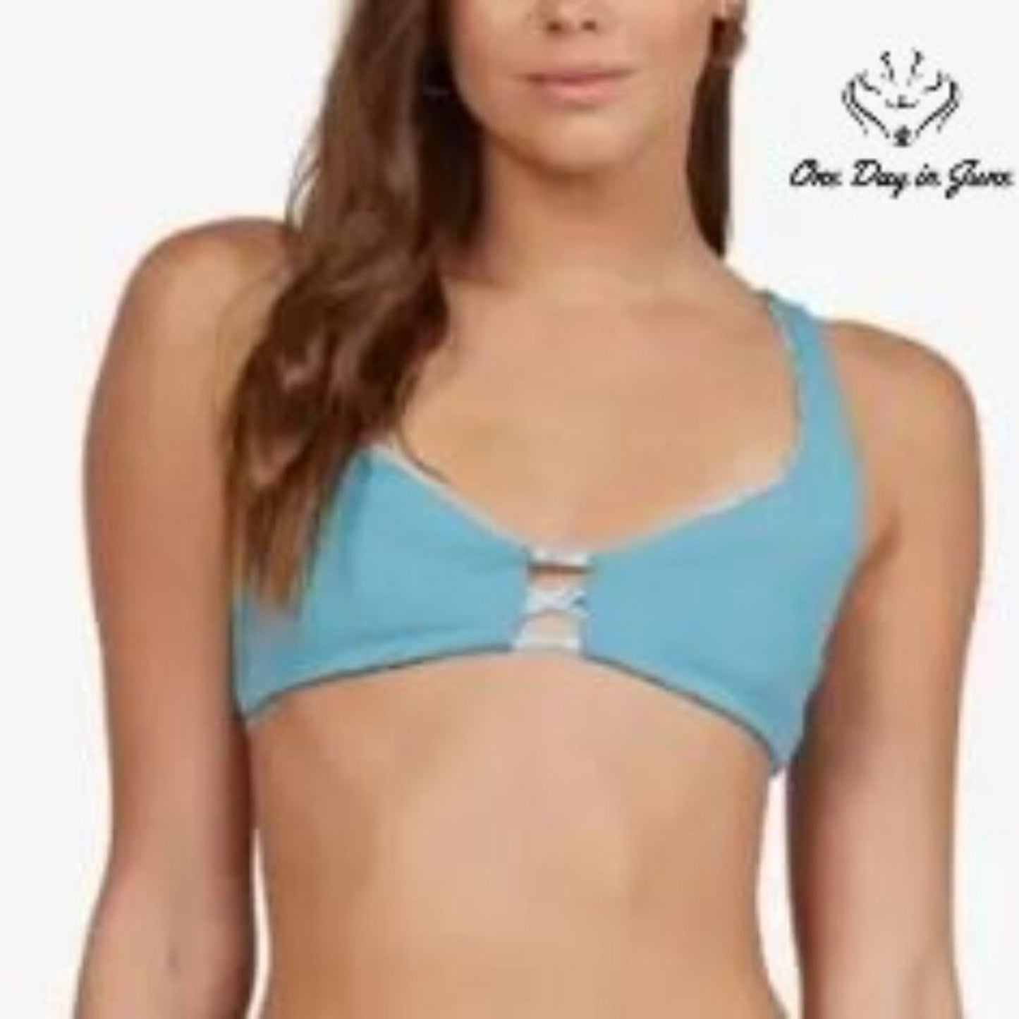 Roxy Sea & Waves Reversible Bikini Top Blue Tie Dye Stripe NWT Size L