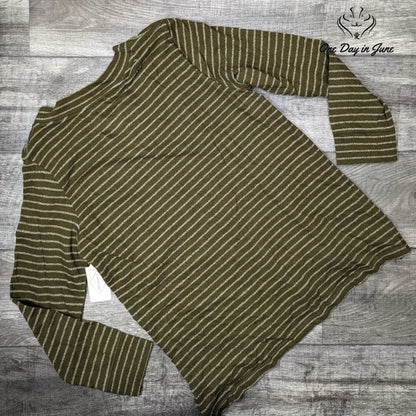 St. John's Bay Olive Stripe Long Sleeve Top Size XL