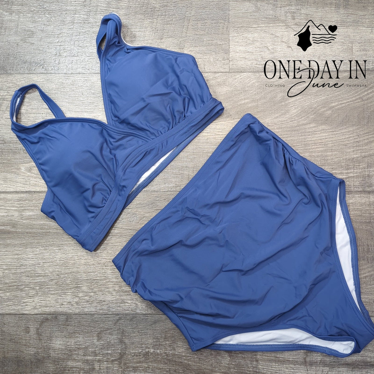 Charmo Maternity Bikini Swimsuit Two Piece Blue High Waist NWT Size S