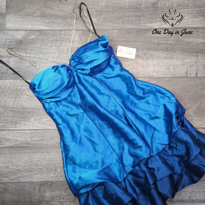 B. Darlin Formal Mini Dress Cobalt Blue Rhinestone NWT Size 11/12