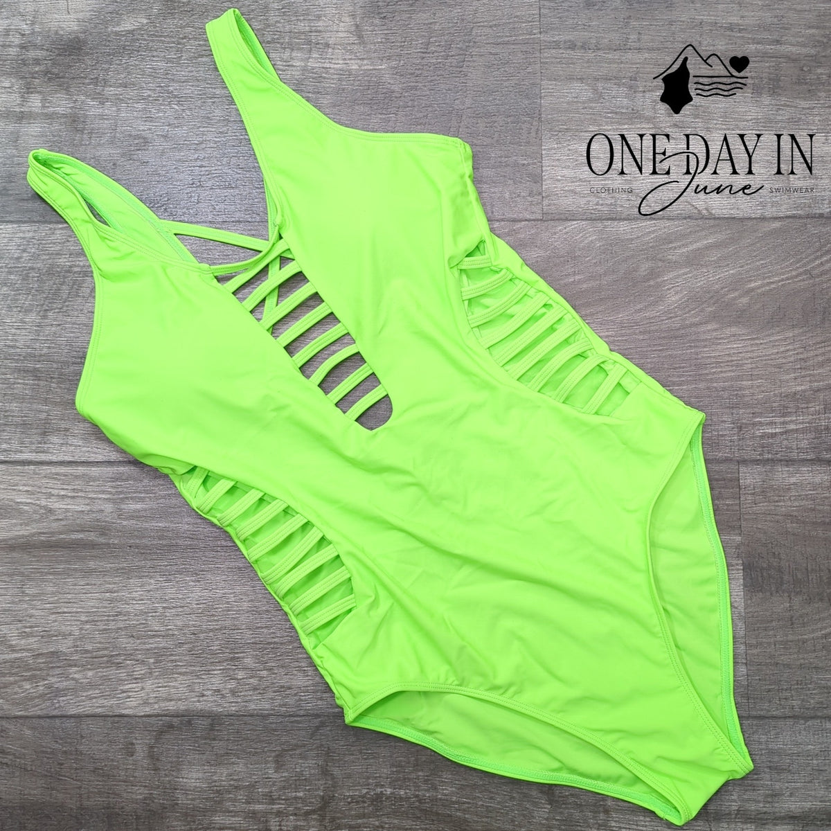 Aqua Eve Cut Out One Piece Swimsuit Neon Green Strappy NWT Size L