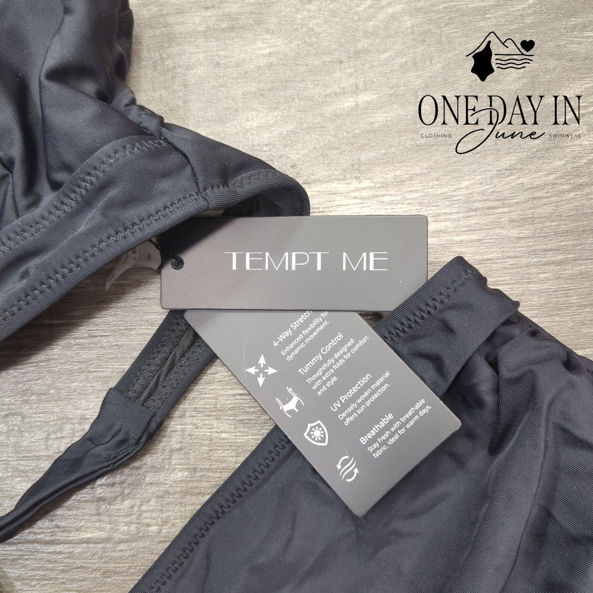 Tempt Me Twist Front Halter High Waisted Bikini Swimsuit Black NWT Size S