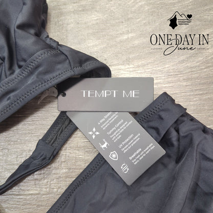 Tempt Me Twist Front Halter High Waisted Bikini Swimsuit Black NWT Size S