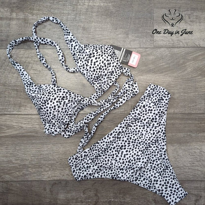 Shekini Cross Back Dalmation Bikini Swimsuit Size L
