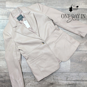 Banana Republic Vegan Faux Leather Blazer Petite Fresh Taupe NWT Size 4P