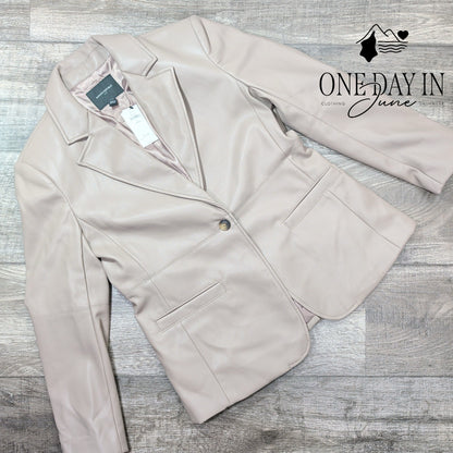 Banana Republic Vegan Faux Leather Blazer Petite Fresh Taupe NWT Size 4P