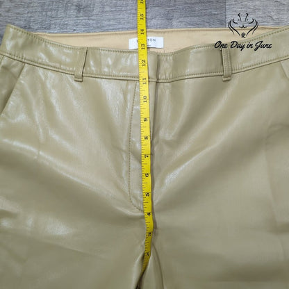Babaton Aritzia Faux Leather Pants Beige Tan Straight Leg Trousers Size 14