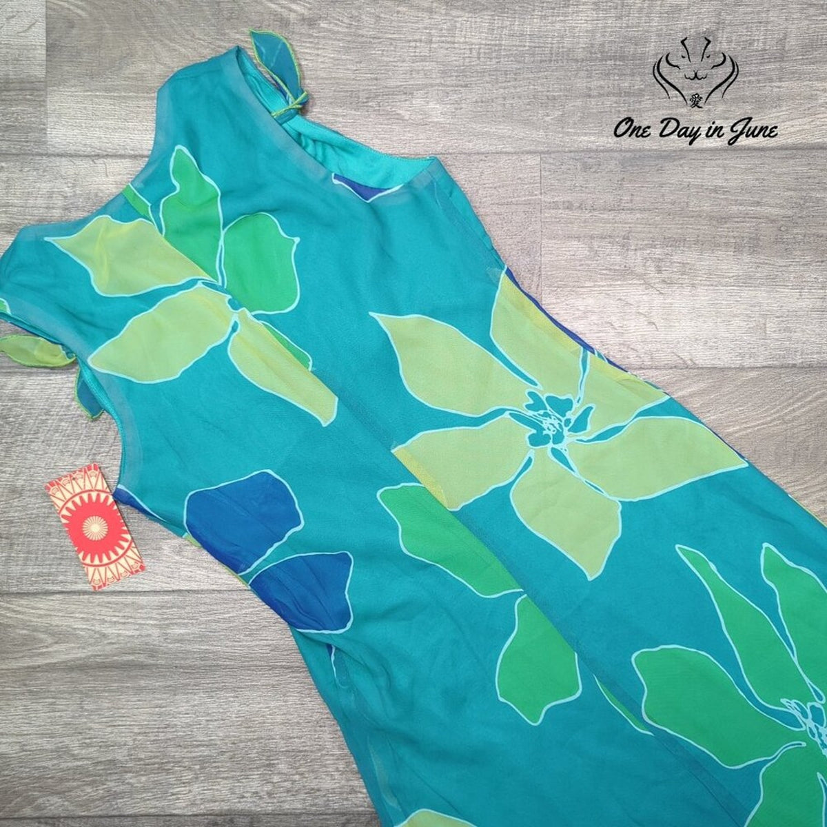 Sangria Floral Maxi Dress Turquoise Green Blue V Neck Tie Strap NWT Size 12