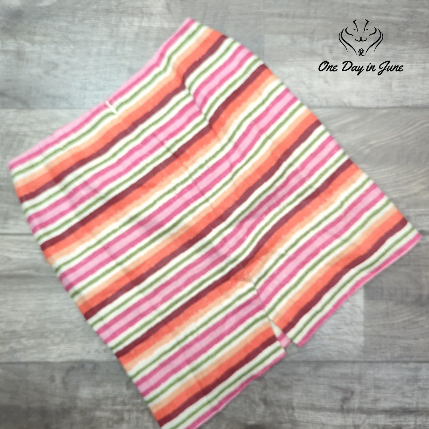 Talbots Petites Linen Striped Pencil Skirt Pink Orange Green Size 6P