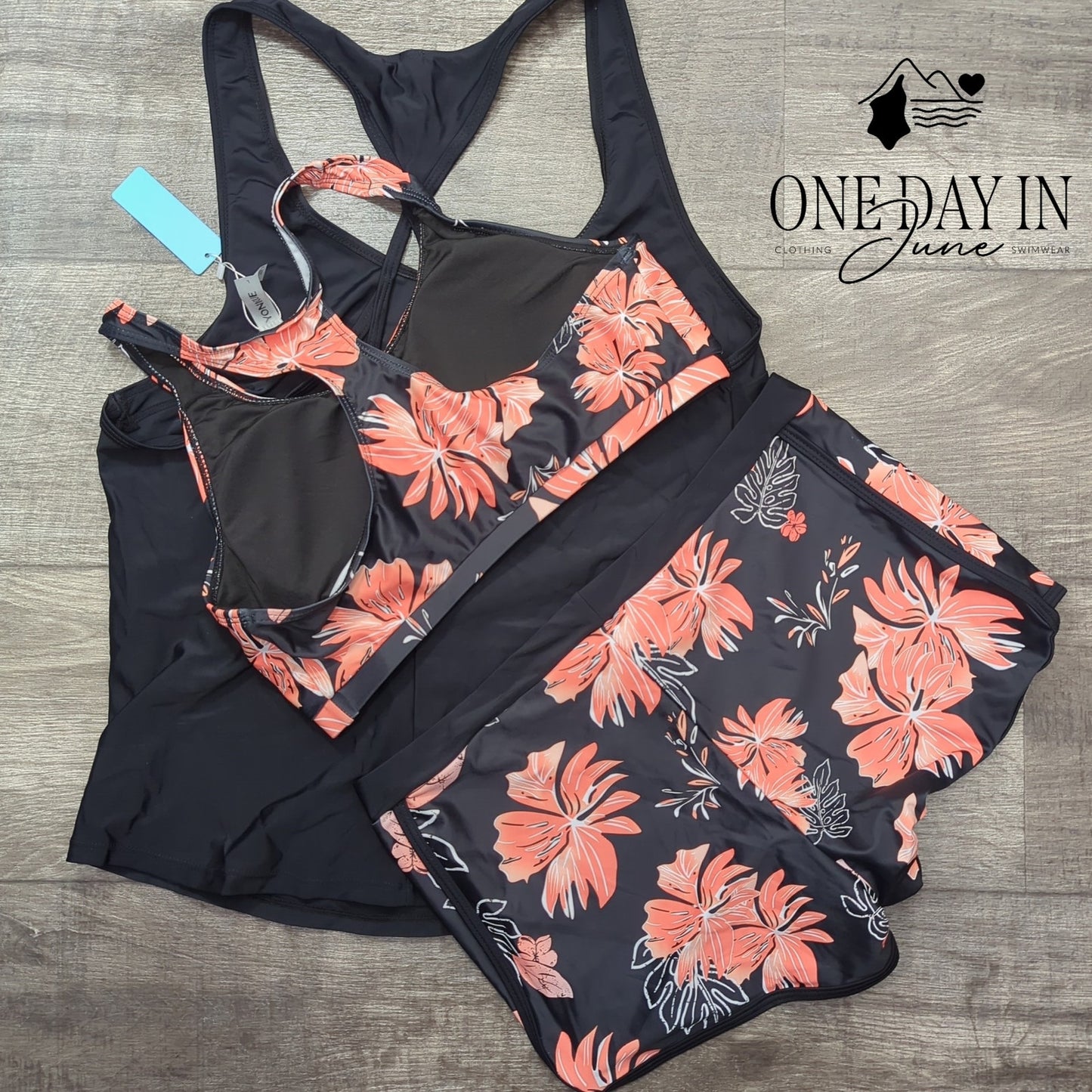 Yonique Crop Top Boyshort 3 Piece Tankini Swimsuit Size L
