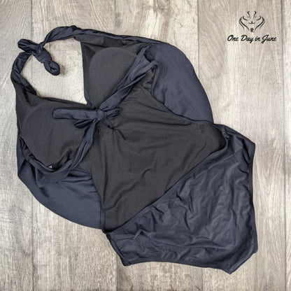 Amzbrly Halter Tie Back One Piece Tummy Control Swimsuit Size L
