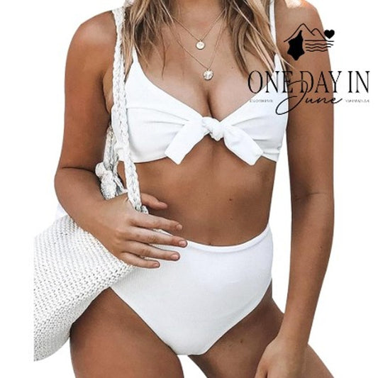 Honlyps Knot Front High Waist Bikini Swimsuit Size L