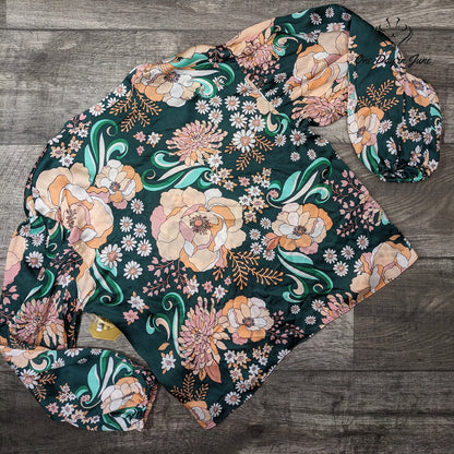 Ryegrass Sea Moss Floral Long Sleeve Top Size S