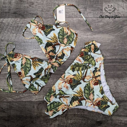 Sporlike Women's High Waist Ruffle V Neck Bikini Swimsuit Size S