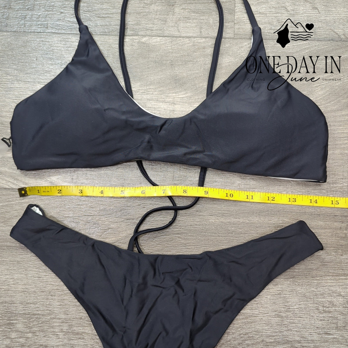 Aleumdr Black Thong Bikini Swimsuit Strappy Bralette Two Piece Size L
