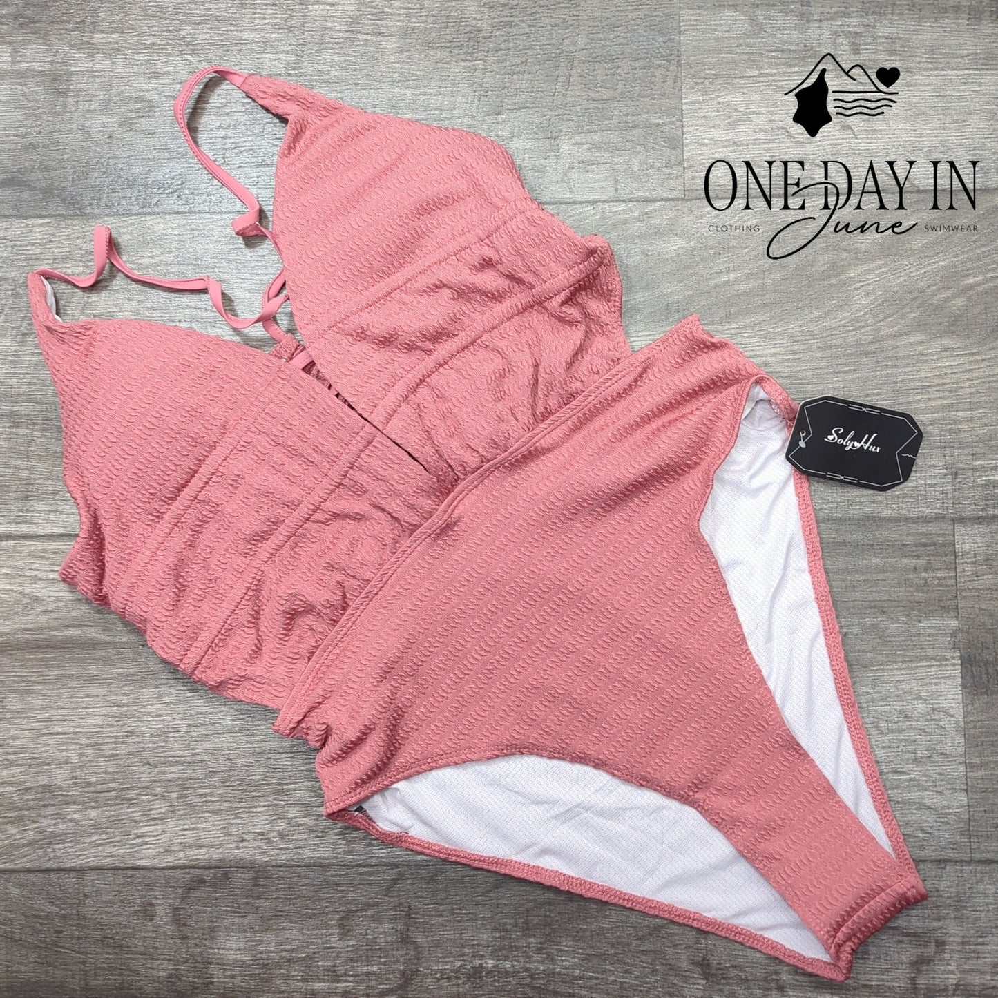 SOLY HUX Smocked Tie Back Cut Out One Piece Swimsuit Size L