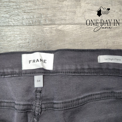Frame Le High Flare Jeans Black Gray High Rise Raw Hem NWT Size 16 (34)