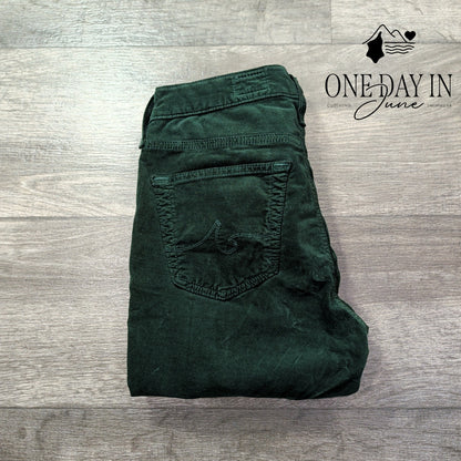 AG Adriano Goldschmied The Legging Ankle Velveteen Jeans Green NWT Size 4 (27)