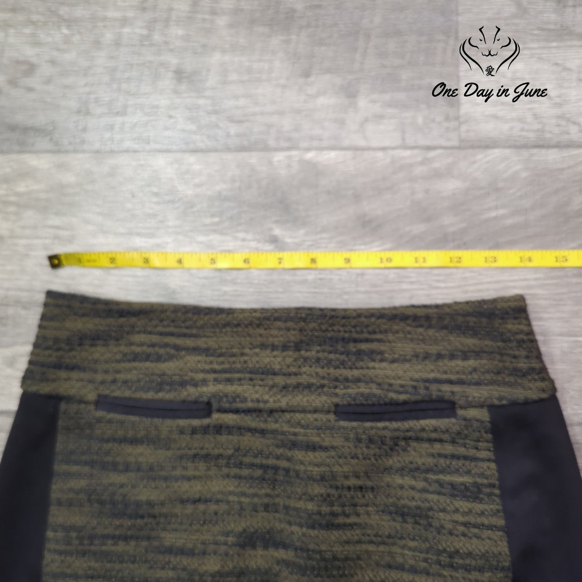 Loft Curvy Mini Skirt Olive Green Black Tweed Colorblock Size 2