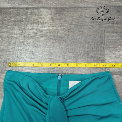 Cinq a Sept Vallory Gathered Midi Skirt Blue Jade Draped Knot NWT Size 0