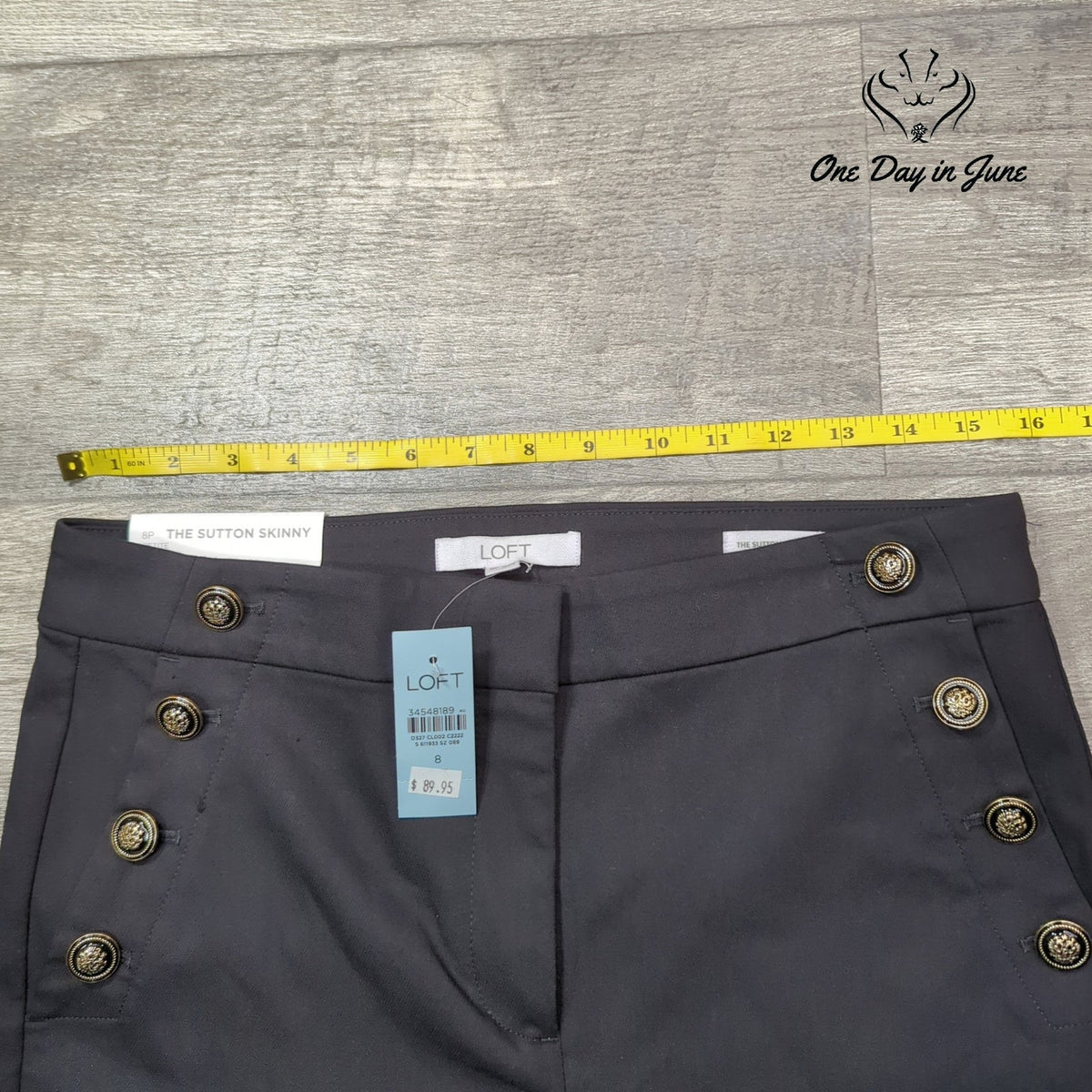 Loft Petite Sutton Skinny Pants Charcoal Gray Sailor Button NWT Size 8P