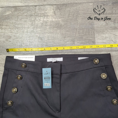Loft Petite Sutton Skinny Pants Charcoal Gray Sailor Button NWT Size 8P