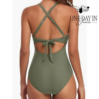 Blooming Jelly Cross Front Cut Out Tie Back One Piece Swimsuit Size M