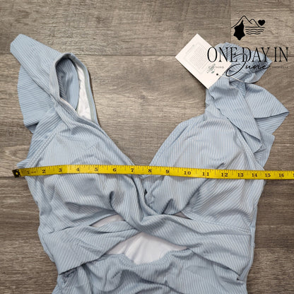 B2Prity Ribbed Ruffle Shoulder Cross Front Cut Out One Piece Swimsuit Size M