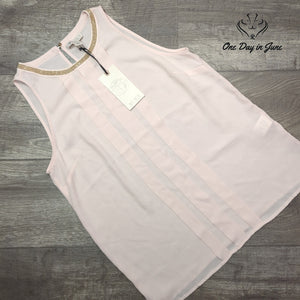 Lila Rose Beaded Neck Sleeveless Blouse Blush Pink Pleated NWT Size S