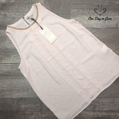 Lila Rose Beaded Neck Sleeveless Blouse Blush Pink Pleated NWT Size S