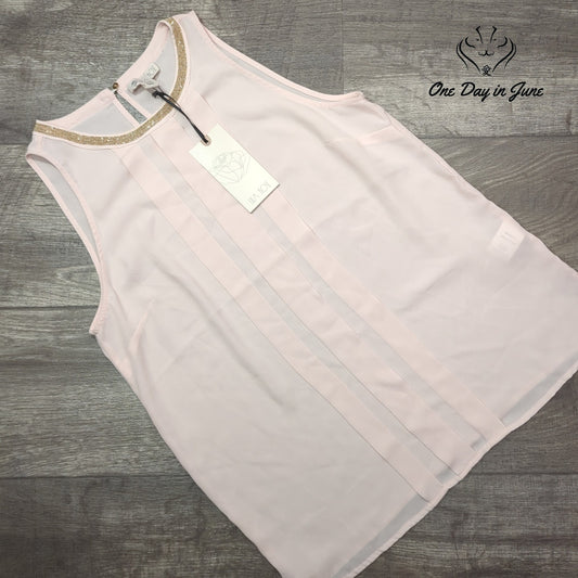 Lila Rose Beaded Neck Sleeveless Blouse Blush Pink Pleated NWT Size S