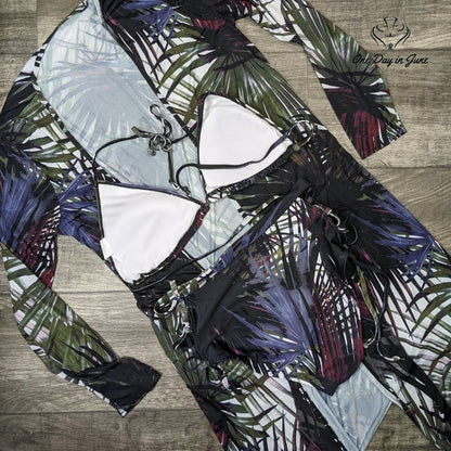 ODIJ Triangle High Waist Bikini Long Sleeve Coverup Swimsuit Size L