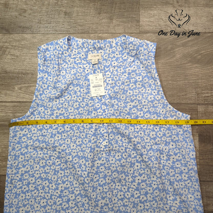 J.Crew Floral Button Front Tank Top Blue White Sleeveless NWT Size S