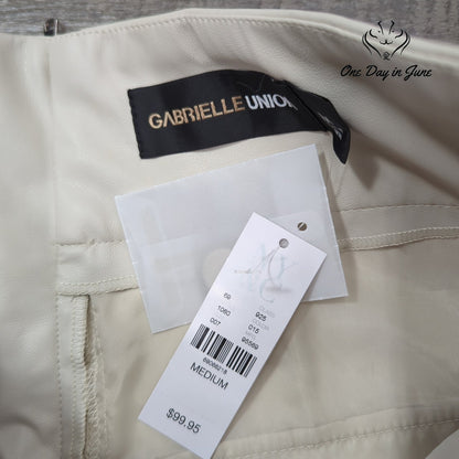 Gabrielle Union Faux Leather Jogger Pants Ivory Pleated NWT Size M