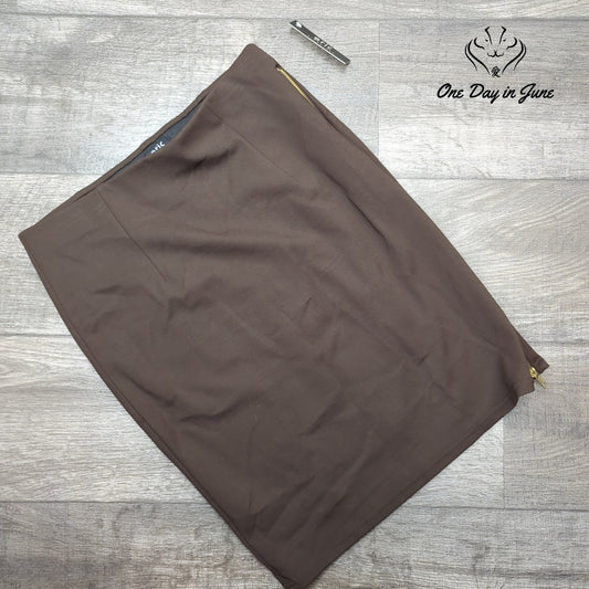 Eric Signature Comfort Waist Side Zip Split Pencil Skirt Brown NWT Size 8