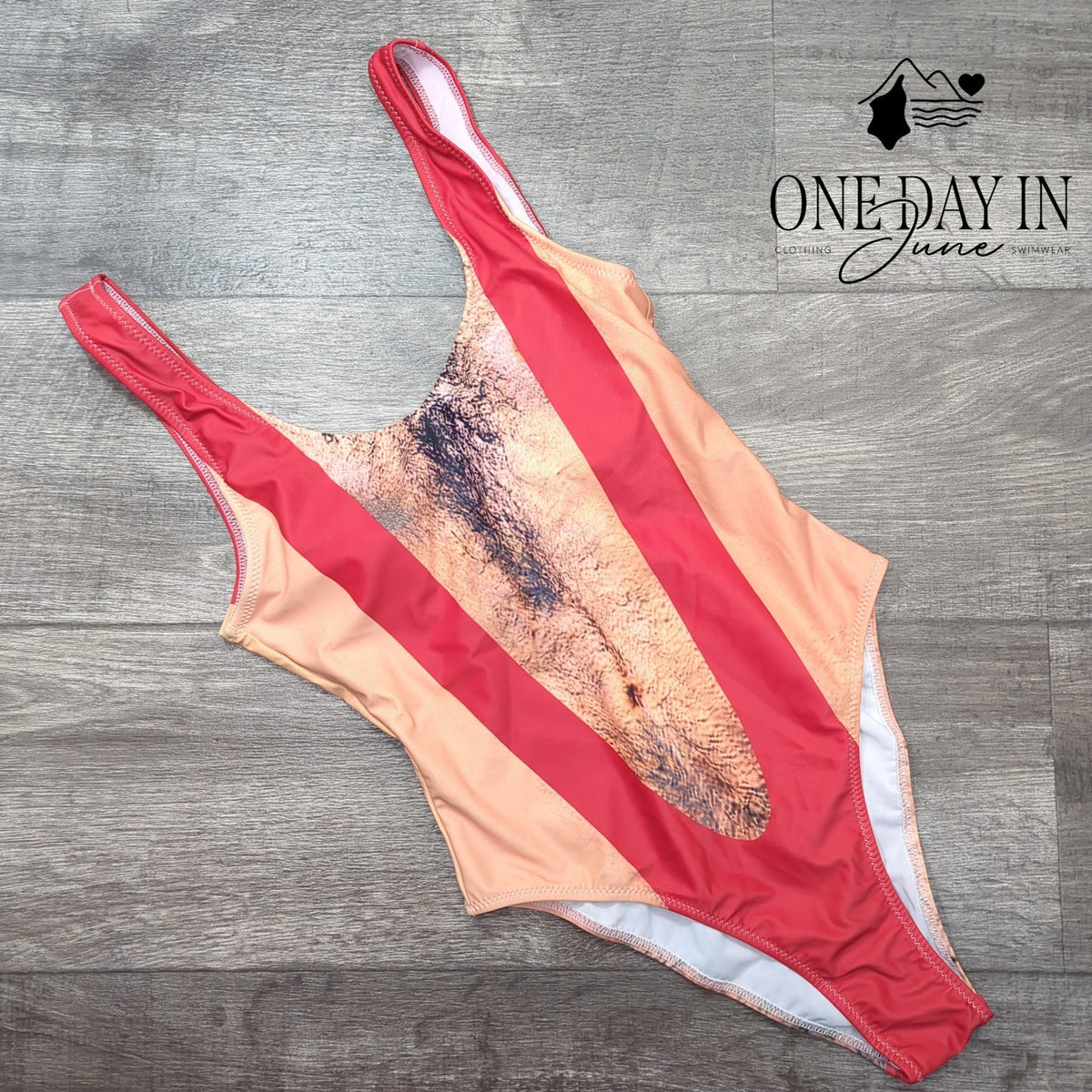 CharmLeaks Mankini Body Hair Print Funny One Piece Swimsuit Size M