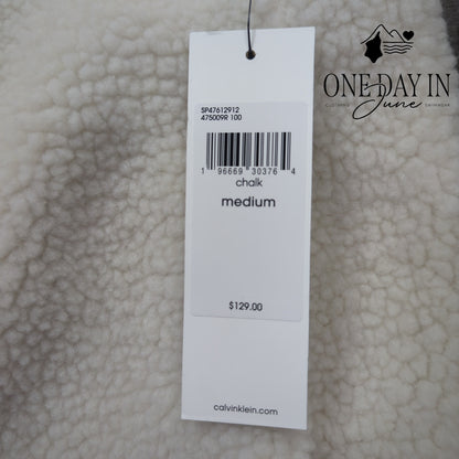 Calvin Klein Sherpa Full Zip Vest Chalk Ivory Cream NWT $129 Size M