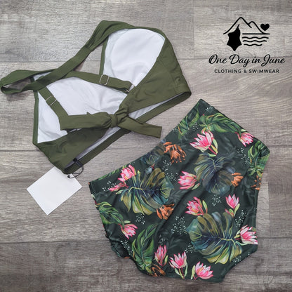 Hanna Nikole Plus Size High Waist Cross Front Bikini Swimsuit Size 12W