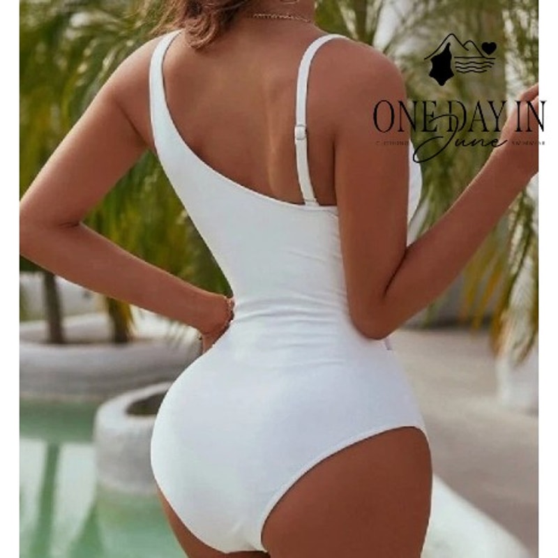 Blooming Jelly One Shoulder Mesh Cut Out One Piece Swimsuit Size M