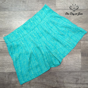 Loft Side Zip Pleated Shorts Turquoise Green Geometric Print Size XXS