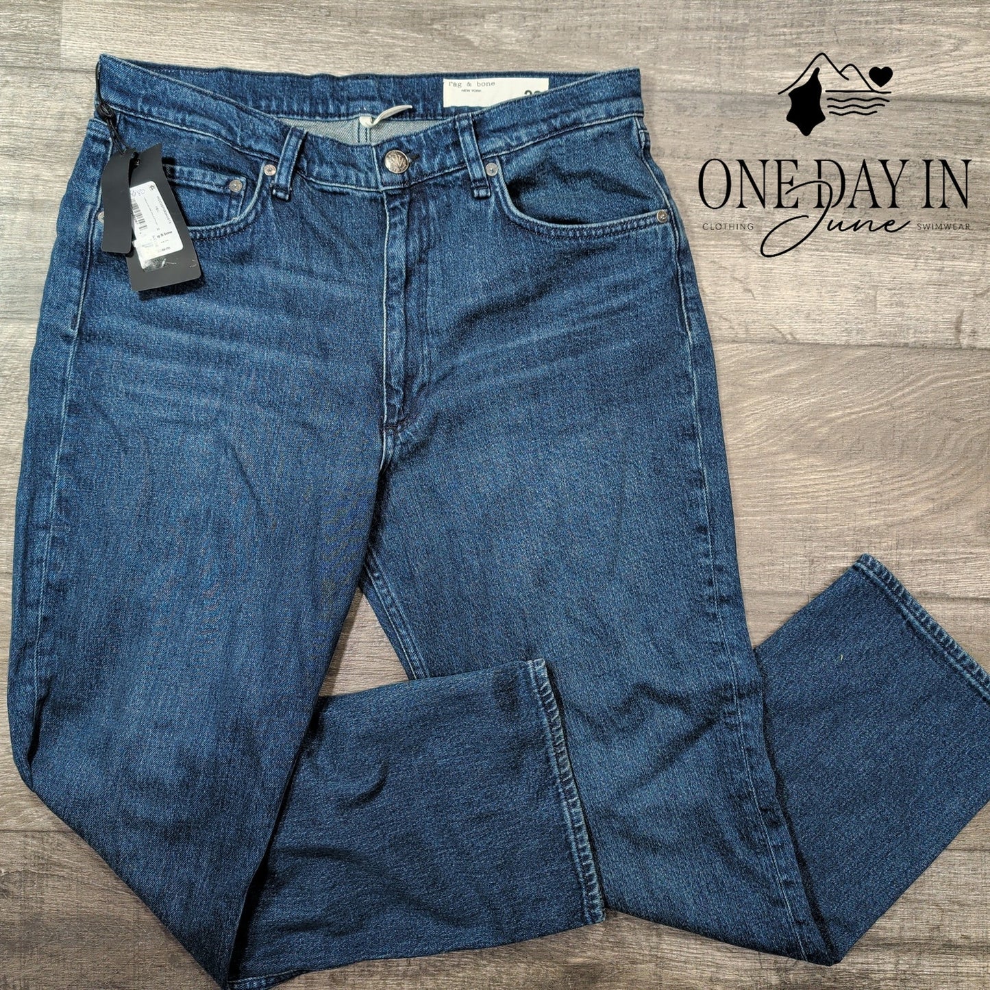 Rag & Bone The Harlow Jeans Teo Mid Rise Straight Blue NWT $248 Size 16 (33)