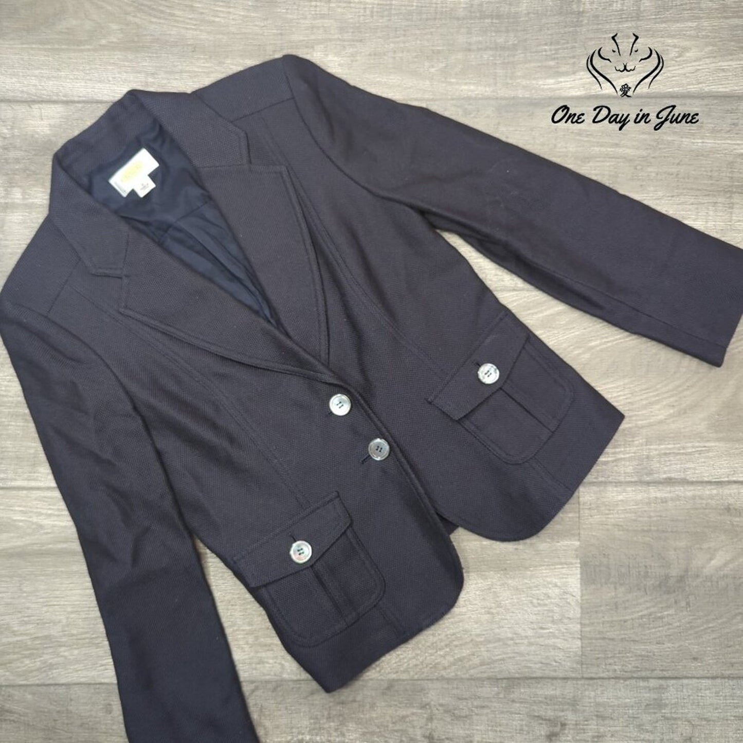 Talbots Petites 2 Button Blazer Navy Textured Size 8