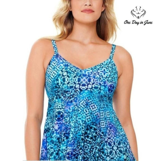 Swim Solutions V Neck Tankini Top Size 10