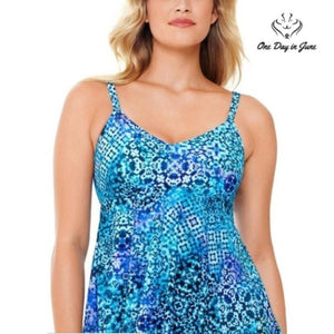 Swim Solutions V Neck Tankini Top Size 10