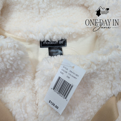 Madison 88 NWT 88 Sherpa Fleece Vest Cream Faux Fur Belted Cozy $128 Size M