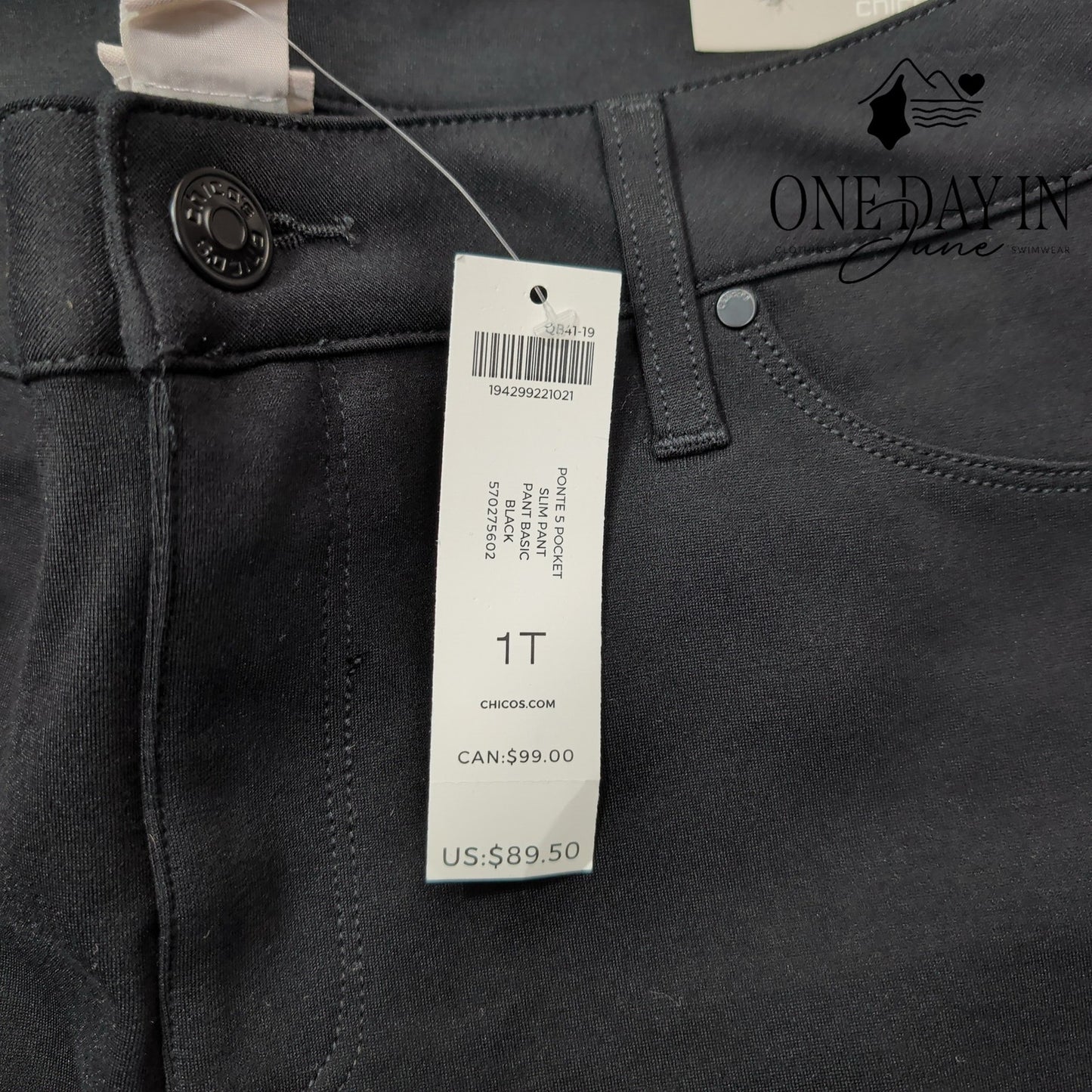 Chico's Ponte 5 Pocket Slim Pants Black NWT $89.50 Size Chico's 1T (8T)