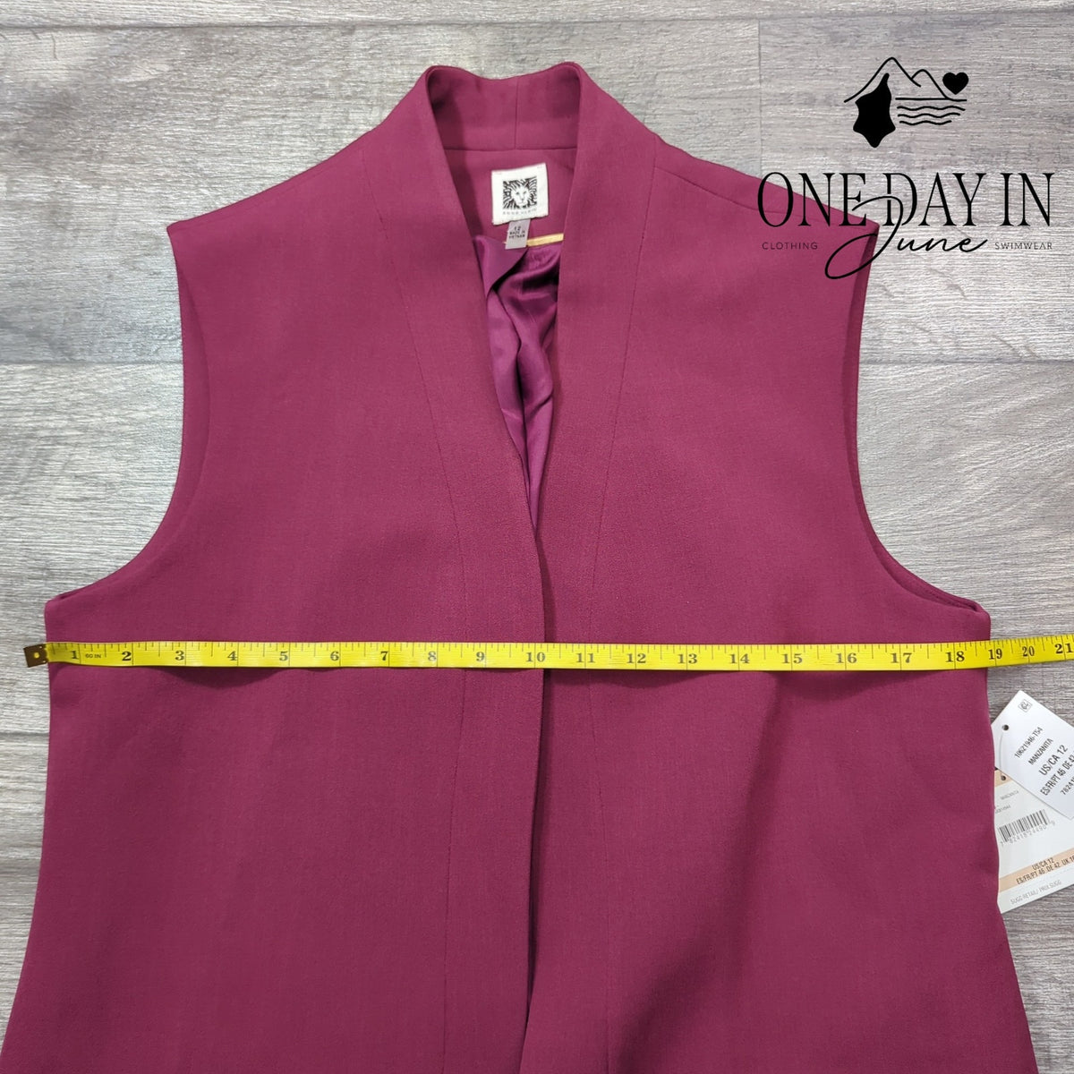 Anne Klein Sleeveless Longline Open Front Blazer Vest Burgundy NWT Size 12