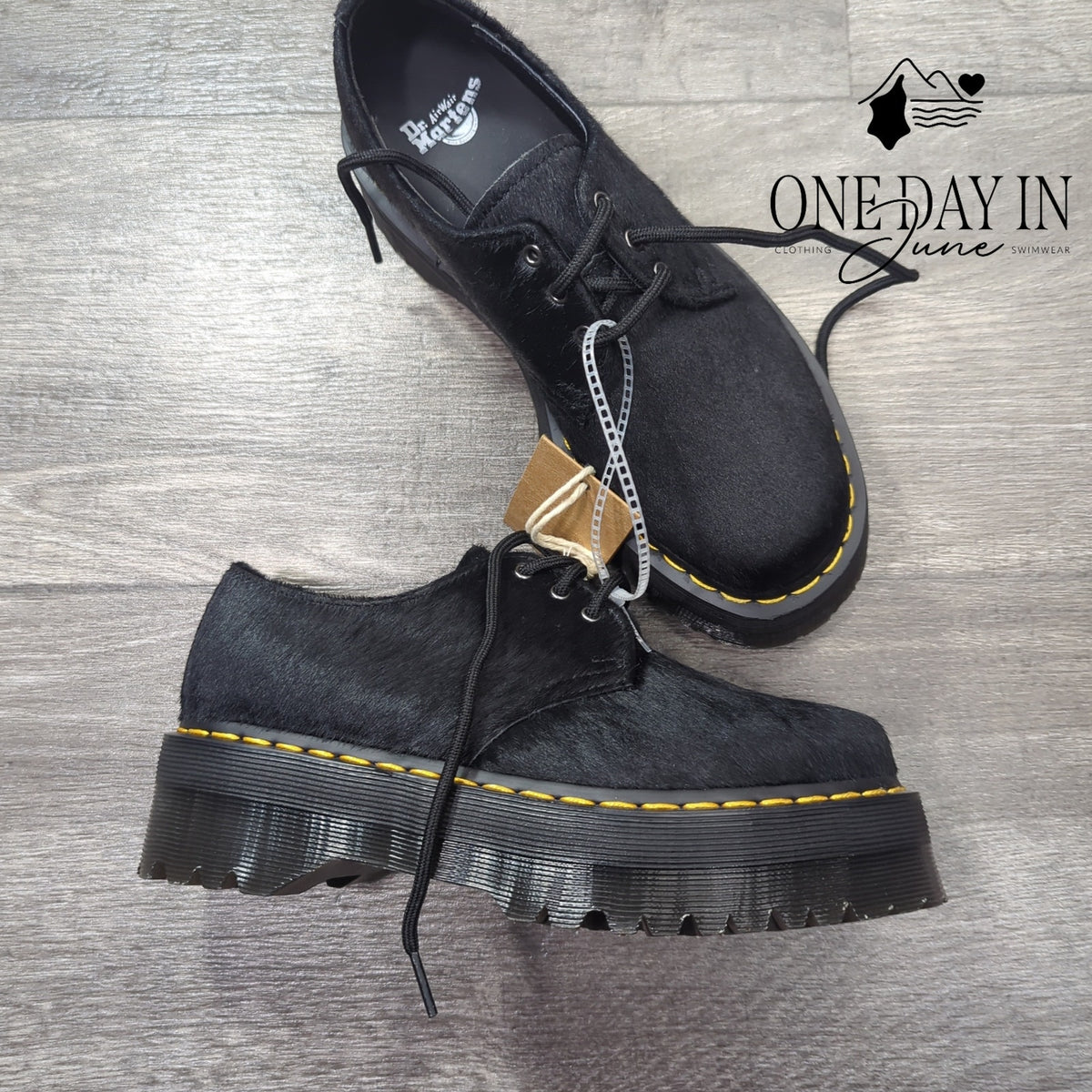 Dr. Martens 1461 Quad Hair-On Platform Derby Shoes Women's Black NWT Size 6